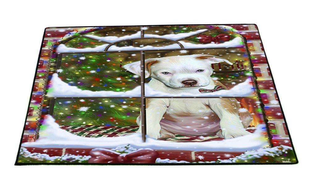 Please Come Home For Christmas Pit Bull Dog Sitting In Window Floormat FLMS48900