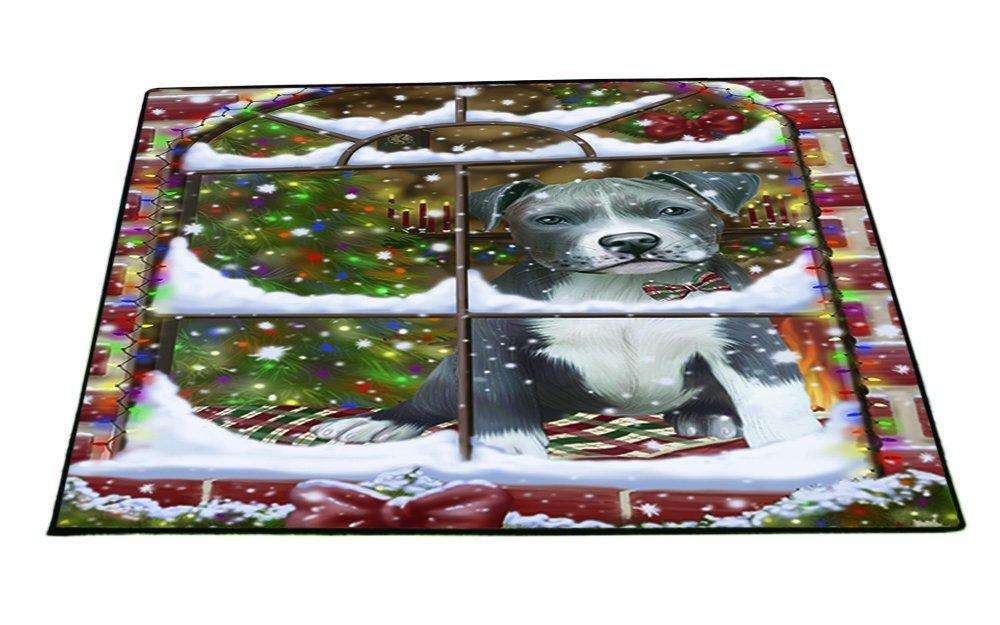 Please Come Home For Christmas Pit Bull Dog Sitting In Window Floormat FLMS48903