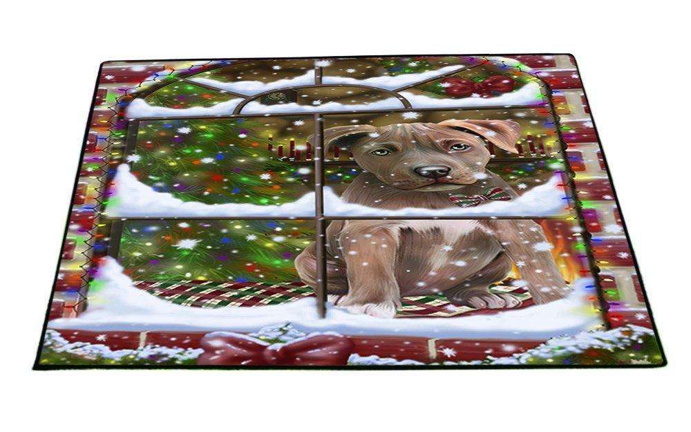 Please Come Home For Christmas Pit Bull Dog Sitting In Window Floormat FLMS48906