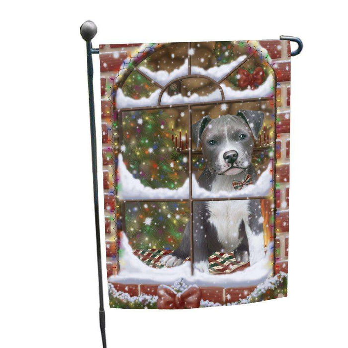 Please Come Home For Christmas Pit Bull Dog Sitting In Window Garden Flag GFLG48376