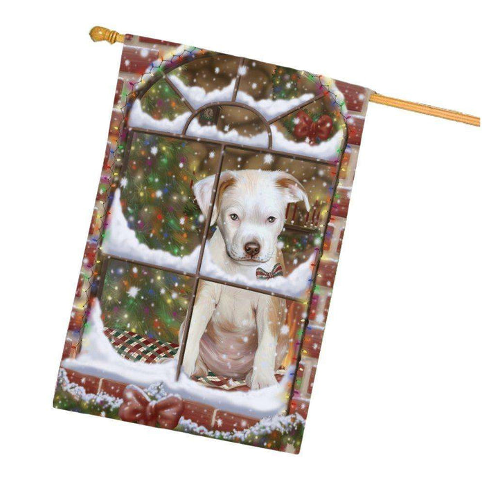 Please Come Home For Christmas Pit Bull Dog Sitting In Window House Flag FLG48430