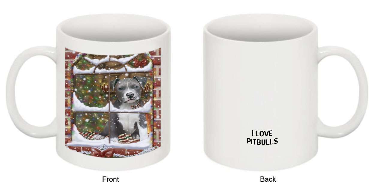 Please Come Home For Christmas Pit Bull Dog Sitting In Window Mug MUG48291