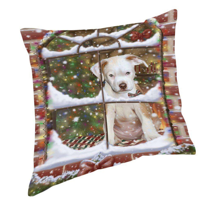 Please Come Home For Christmas Pit Bull Dog Sitting In Window Pillow PIL49720