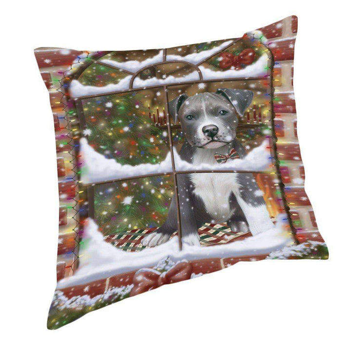 Please Come Home For Christmas Pit Bull Dog Sitting In Window Pillow PIL49724