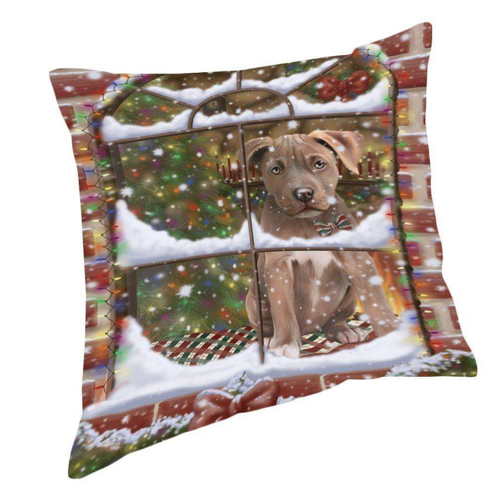 Please Come Home For Christmas Pit Bull Dog Sitting In Window Pillow PIL49728