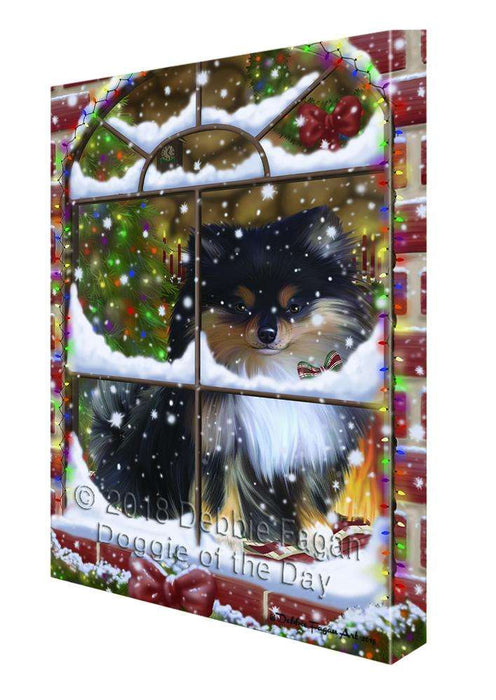 Please Come Home For Christmas Pomeranian Dog Sitting In Window Canvas Print Wall Art Décor CVS103346
