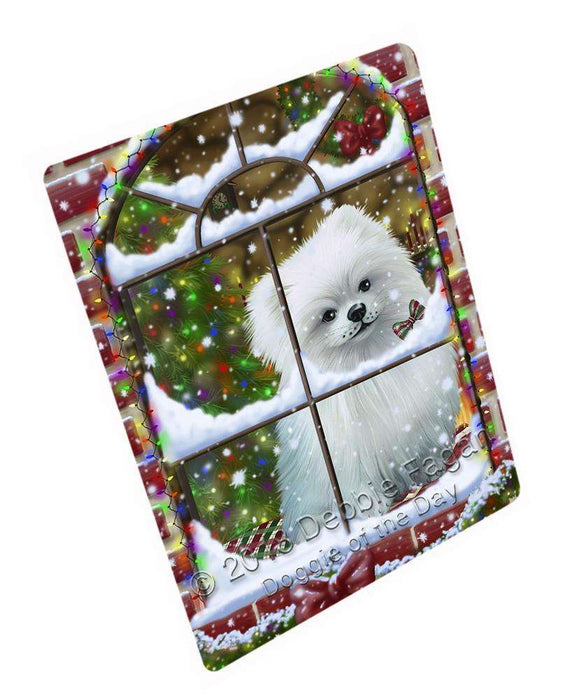 Please Come Home For Christmas Pomeranian Dog Sitting In Window Cutting Board C66279