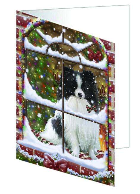 Please Come Home For Christmas Pomeranian Dog Sitting In Window Handmade Artwork Assorted Pets Greeting Cards and Note Cards with Envelopes for All Occasions and Holiday Seasons GCD65867