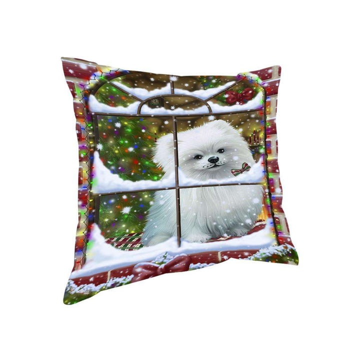 Please Come Home For Christmas Pomeranian Dog Sitting In Window Pillow PIL72404