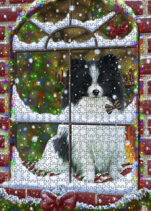 Please Come Home For Christmas Pomeranian Dog Sitting In Window Puzzle with Photo Tin PUZL82940