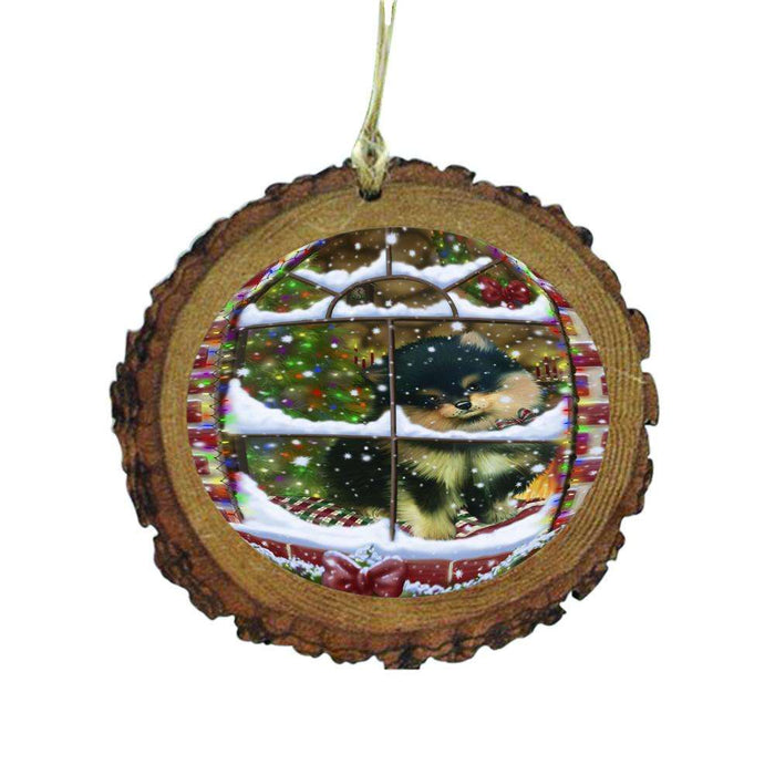 Please Come Home For Christmas Pomeranian Dog Sitting In Window Wooden Christmas Ornament WOR49195