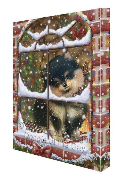 Please Come Home For Christmas Pomeranians Dog Sitting In Window Canvas Wall Art
