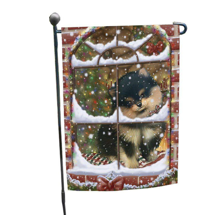 Please Come Home For Christmas Pomeranians Dog Sitting In Window Garden Flag
