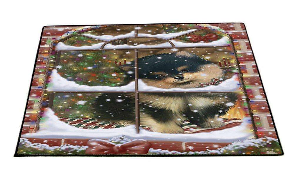 Please Come Home For Christmas Pomeranians Dog Sitting In Window Indoor/Outdoor Floormat