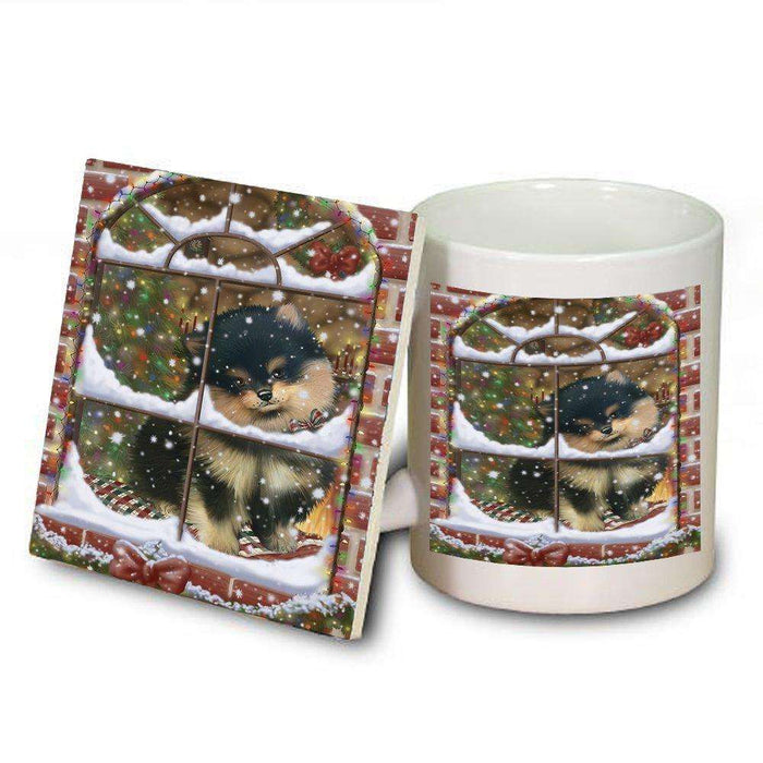 Please Come Home For Christmas Pomeranians Dog Sitting In Window Mug and Coaster Set
