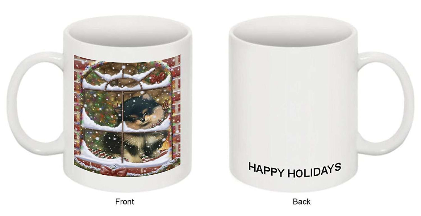 Please Come Home For Christmas Pomeranians Dog Sitting In Window Mug