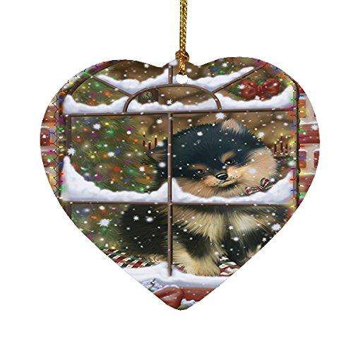 Please Come Home For Christmas Pomeranians Sitting In Window Heart Ornament