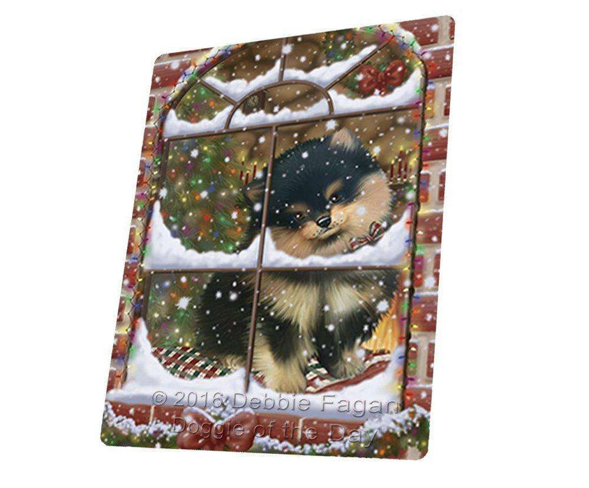 Please Come Home For Christmas Pomeranians Sitting In Window Tempered Cutting Board