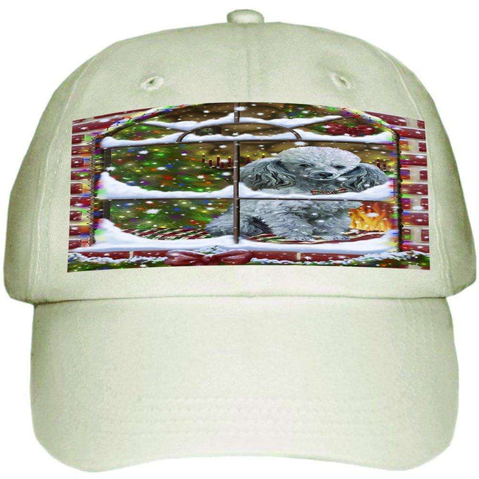 Please Come Home For Christmas Poodle Dog Sitting In Window Ball Hat Cap HAT48993