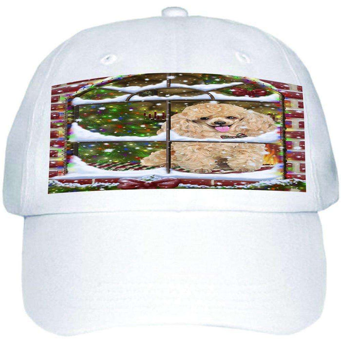 Please Come Home For Christmas Poodle Dog Sitting In Window Ball Hat Cap HAT48999