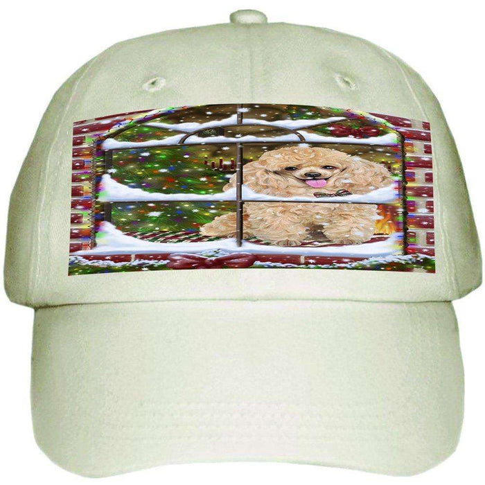 Please Come Home For Christmas Poodle Dog Sitting In Window Ball Hat Cap HAT48999