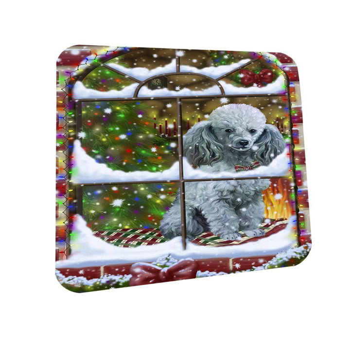 Please Come Home For Christmas Poodle Dog Sitting In Window Coasters Set of 4 CST48379