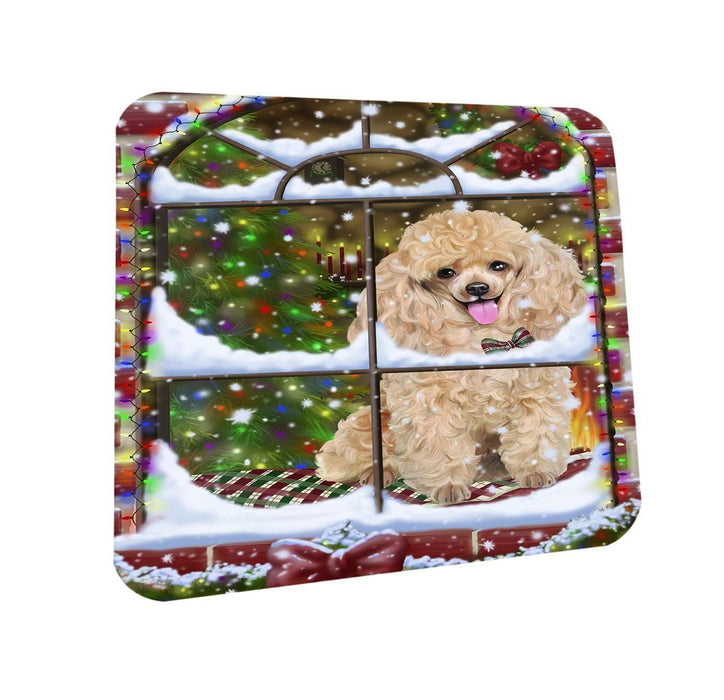 Please Come Home For Christmas Poodle Dog Sitting In Window Coasters Set of 4 CST48381