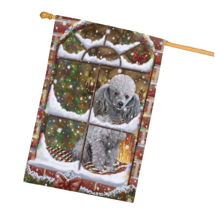 Please Come Home For Christmas Poodle Dog Sitting In Window House Flag FLG48433