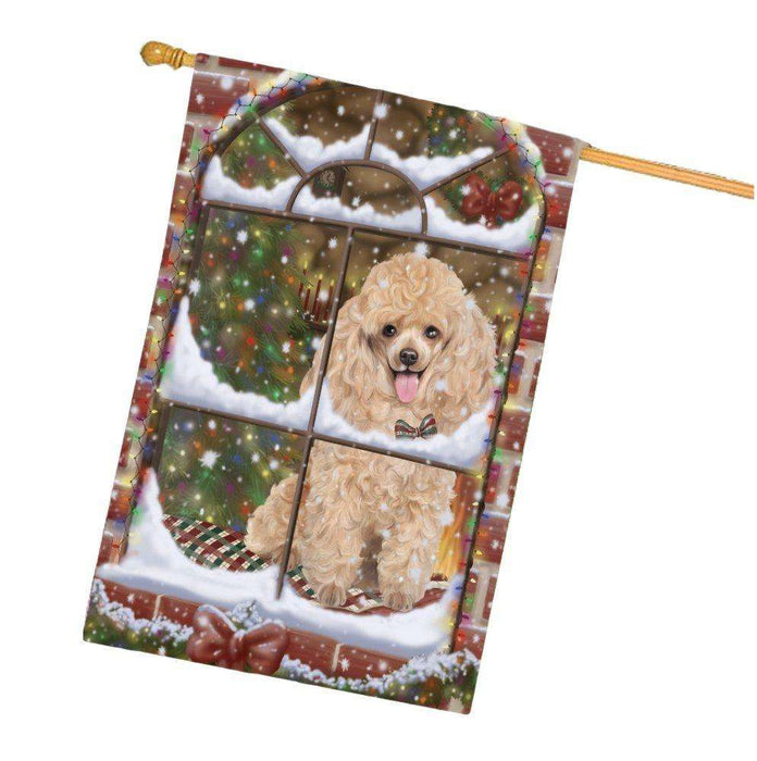 Please Come Home For Christmas Poodle Dog Sitting In Window House Flag FLG48435