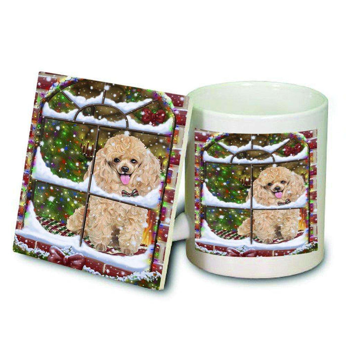 Please Come Home For Christmas Poodle Dog Sitting In Window Mug and Coaster Set MUC48414