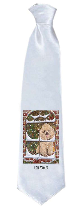 Please Come Home For Christmas Poodle Dog Sitting In Window Neck Tie TIE48247