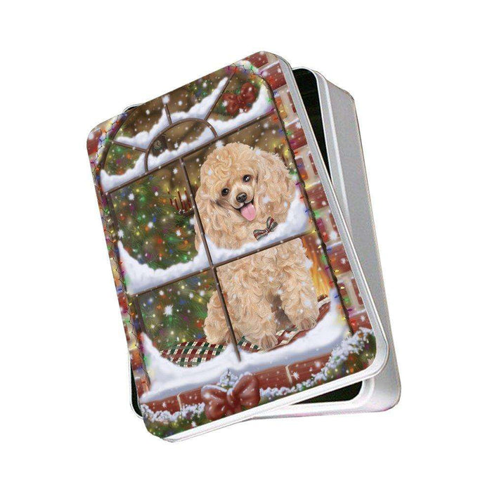 Please Come Home For Christmas Poodle Dog Sitting In Window Photo Storage Tin PITN48422