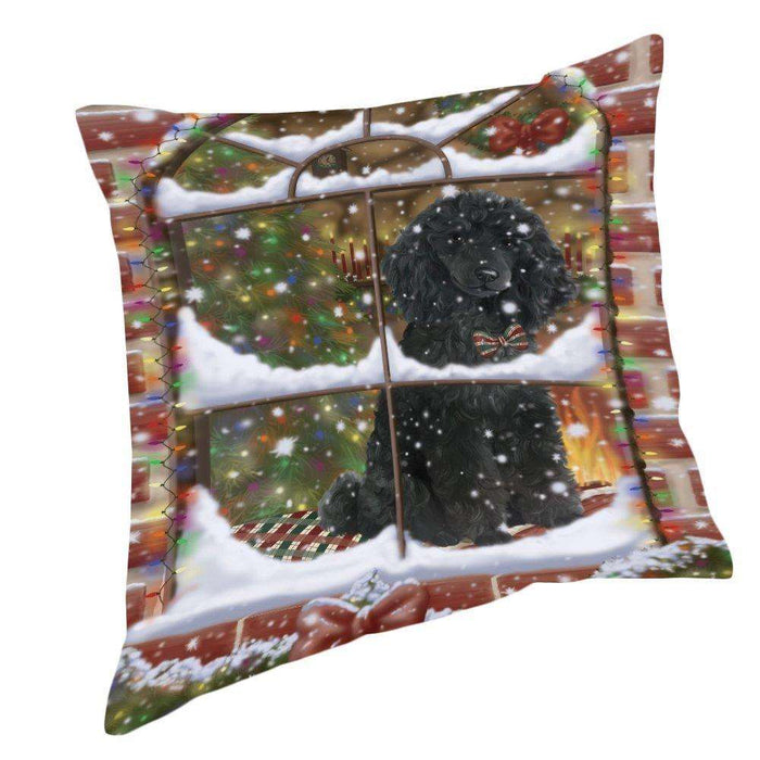 Please Come Home For Christmas Poodle Dog Sitting In Window Pillow PIL49736