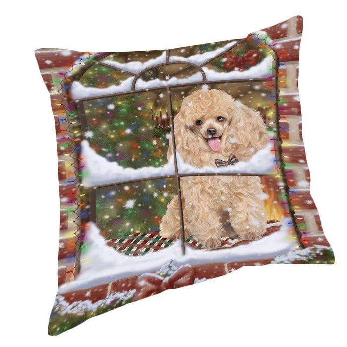 Please Come Home For Christmas Poodle Dog Sitting In Window Pillow PIL49740