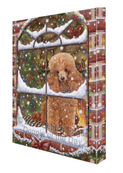 Please Come Home For Christmas Poodles Dog Sitting In Window Canvas Wall Art