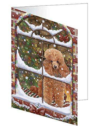 Please Come Home For Christmas Poodles Dog Sitting In Window Handmade Artwork Assorted Pets Greeting Cards and Note Cards with Envelopes for All Occasions and Holiday Seasons