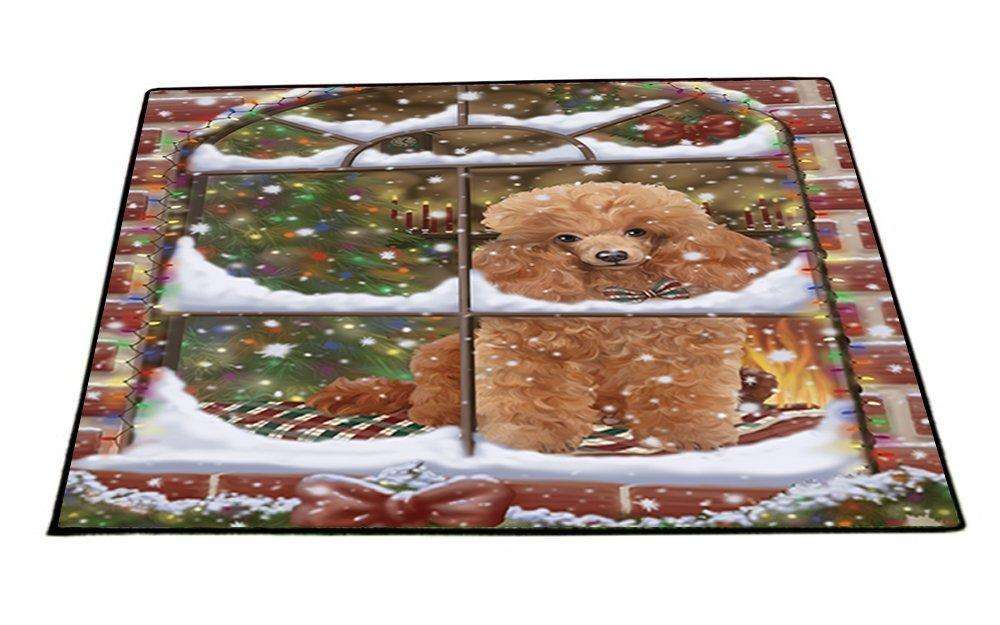 Please Come Home For Christmas Poodles Dog Sitting In Window Indoor/Outdoor Floormat