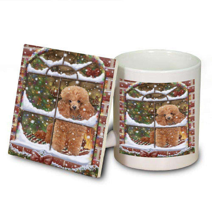 Please Come Home For Christmas Poodles Dog Sitting In Window Mug and Coaster Set