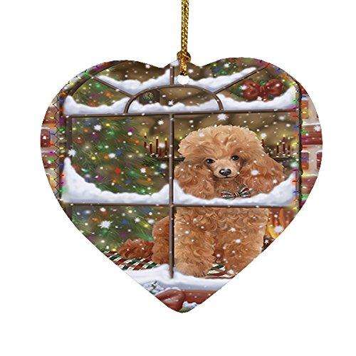 Please Come Home For Christmas Poodles Sitting In Window Heart Ornament