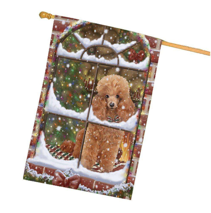 Please Come Home For Christmas Poodles Sitting In Window House Flag