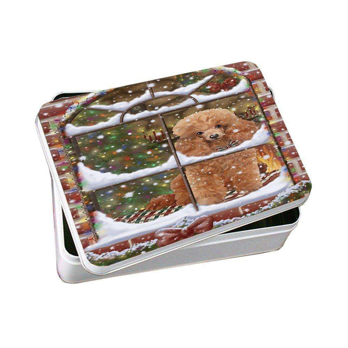 Please Come Home For Christmas Poodles Sitting In Window Photo Storage Tin