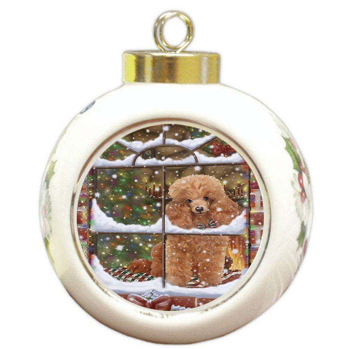 Please Come Home For Christmas Poodles Sitting In Window Round Ball Ornament
