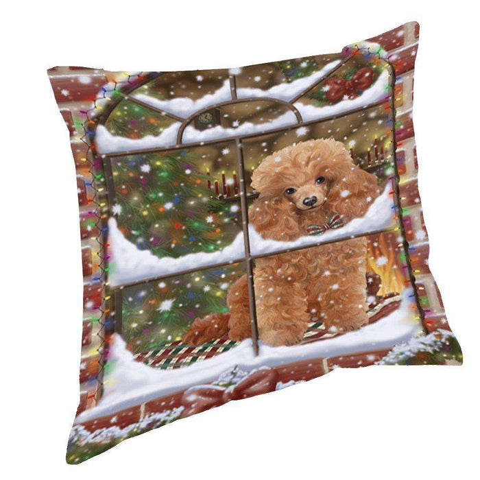Please Come Home For Christmas Poodles Sitting In Window Throw Pillow