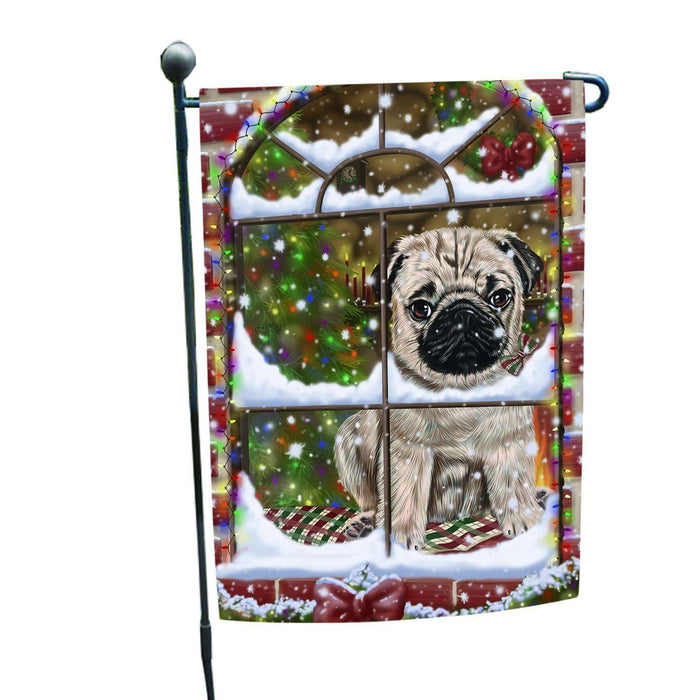 Please Come Home For Christmas Pug Dog Sitting In Window Garden Flag