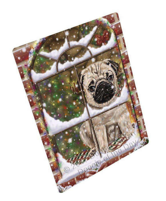 Please Come Home For Christmas Pug Dog Sitting In Window Tempered Cutting Board