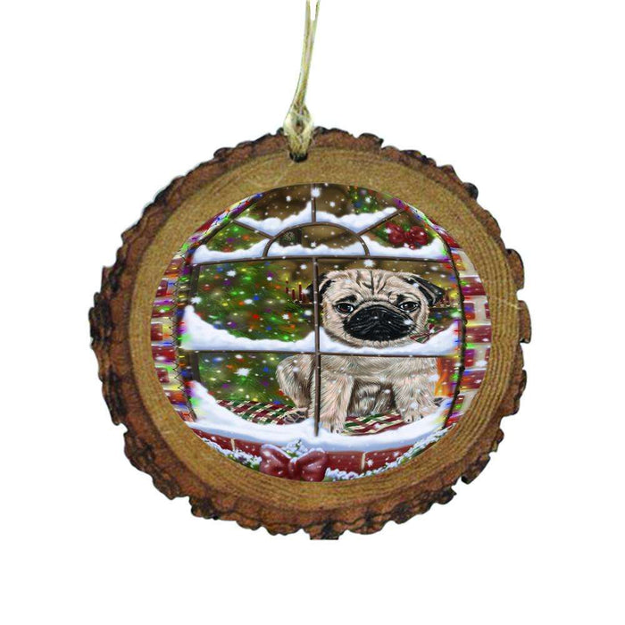 Please Come Home For Christmas Pug Dog Sitting In Window Wooden Christmas Ornament WOR49197