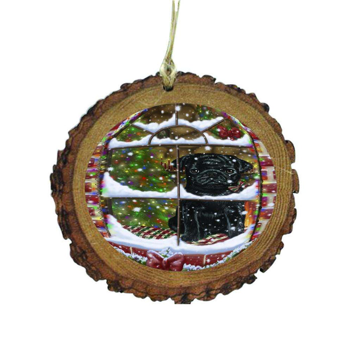 Please Come Home For Christmas Pug Dog Sitting In Window Wooden Christmas Ornament WOR49198