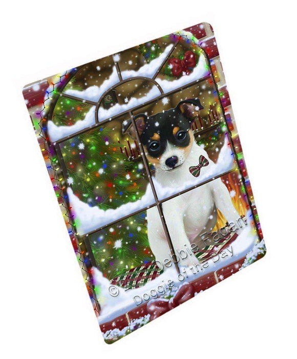 Please Come Home For Christmas Rat Terrier Dog Sitting In Window Art Portrait Print Woven Throw Sherpa Plush Fleece Blanket D120