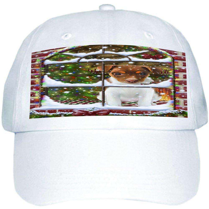 Please Come Home For Christmas Rat Terrier Dog Sitting In Window Ball Hat Cap HAT49002