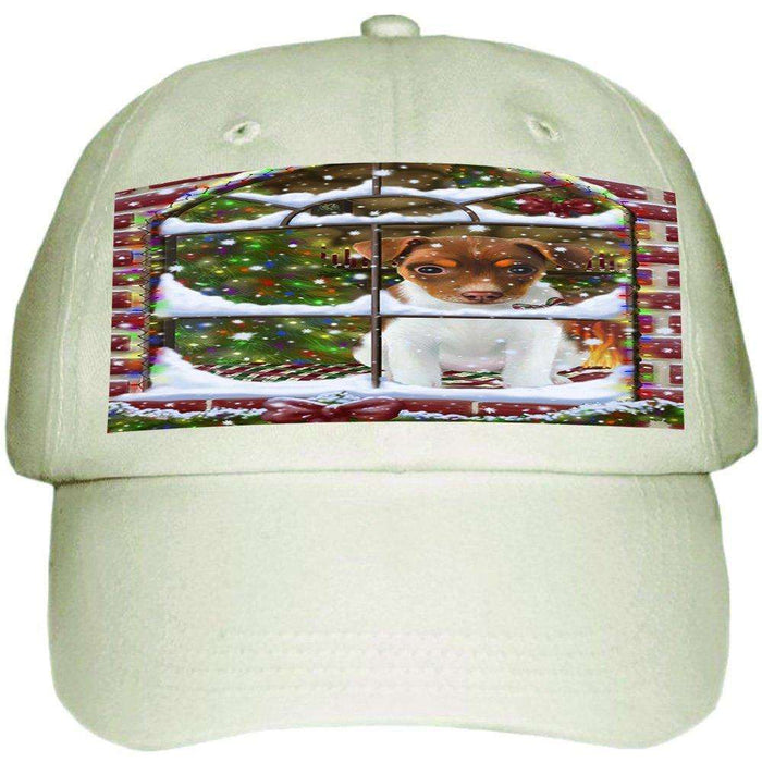 Please Come Home For Christmas Rat Terrier Dog Sitting In Window Ball Hat Cap HAT49002